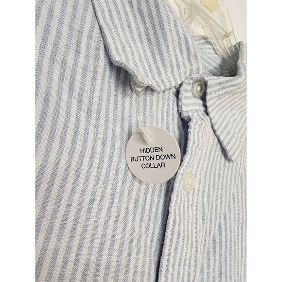 NWT Daniel Hechter Mens XL Blue Stripe Linen Blend Button Down Shirt Top - Picture 2 of 7